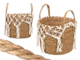 Giftdecor Macramé Suspension pour Plantes Osier Naturel et Blanc 28x32x28 cm (Set de 6)