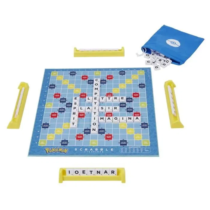 Mattel Games Scrabble Pokémon - Jeu de société familial avec plateau double face, 2 modes de jeu, lettres et cartes Pokémon, à partir de 8 ans