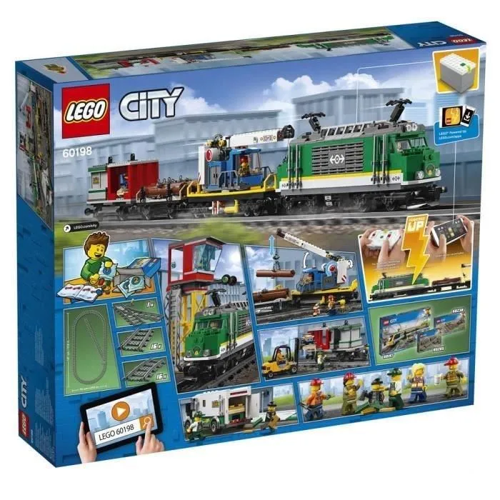 LEGO City Train de contrôle à distance 60198 - Set de construction avec 4 wagons, centre de contrôle, camionnette, chariot élévateur et 6 figurines