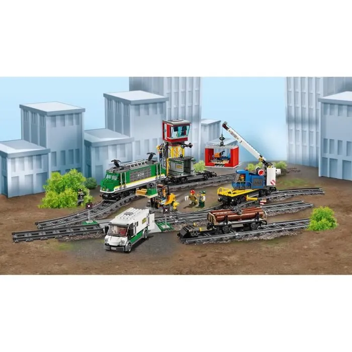 LEGO City Train de contrôle à distance 60198 - Set de construction avec 4 wagons, centre de contrôle, camionnette, chariot élévateur et 6 figurines