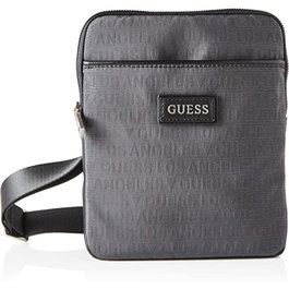Guess Sac bandoulière pour homme Dan, sac textile gris avec fermeture à glissière, dimensions 19 x 23 x 2.5 cm