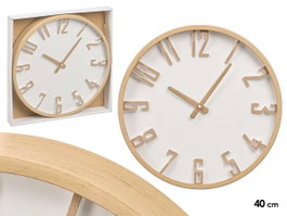GIFTDECOR Horloge murale chiffres en relief effet bois 40cm