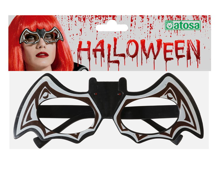 Lunettes déguisement avec forme de chauve-souris noir et blanc pour Halloween, carnaval ou fête costumée - Accessoire pour vampire et créature de la nuit
