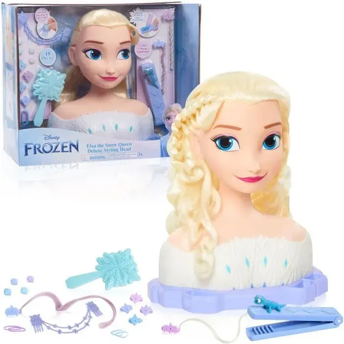 Reine Des Neiges - Tête à Coiffer Elsa Deluxe - Extensions cheveux color reveal, accessoires coiffure (barrettes, élastiques), à partir de 3 ans Reine Des Neiges - Tête à Coiffer Elsa Deluxe - Extensions cheveux color reveal, accessoires coiffure (barrettes, élastiques), à partir de 3 ans