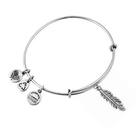 Alex And Ani Bracelet en Métal avec Petite Plume, Gris, 19-25cm