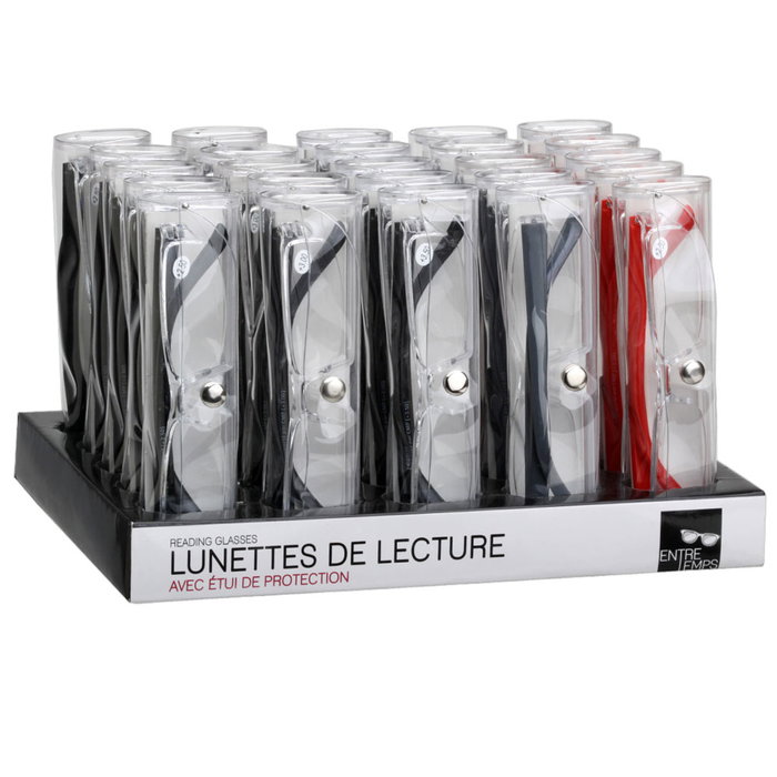 Entre Temps Lunettes de lecture avec étui, monture transparente et branches colorées Entre Temps Lunettes de lecture avec étui, monture transparente et branches colorées