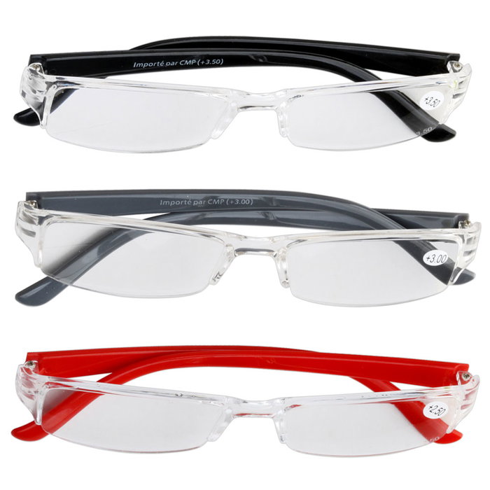 Entre Temps Lunettes de lecture avec étui, monture transparente et branches colorées Entre Temps Lunettes de lecture avec étui, monture transparente et branches colorées