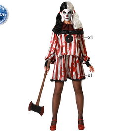 Déguisement Clown Rouge Effrayant pour Femme Adulte avec T-shirt et Pantalon Rayé - Taille M-L - Polyester - Thème Halloween