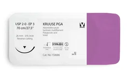 kruuse Suture PGA 2/0 70cm avec aiguille 26mm 3/8 triangulaire, Violette (12u)</div>
