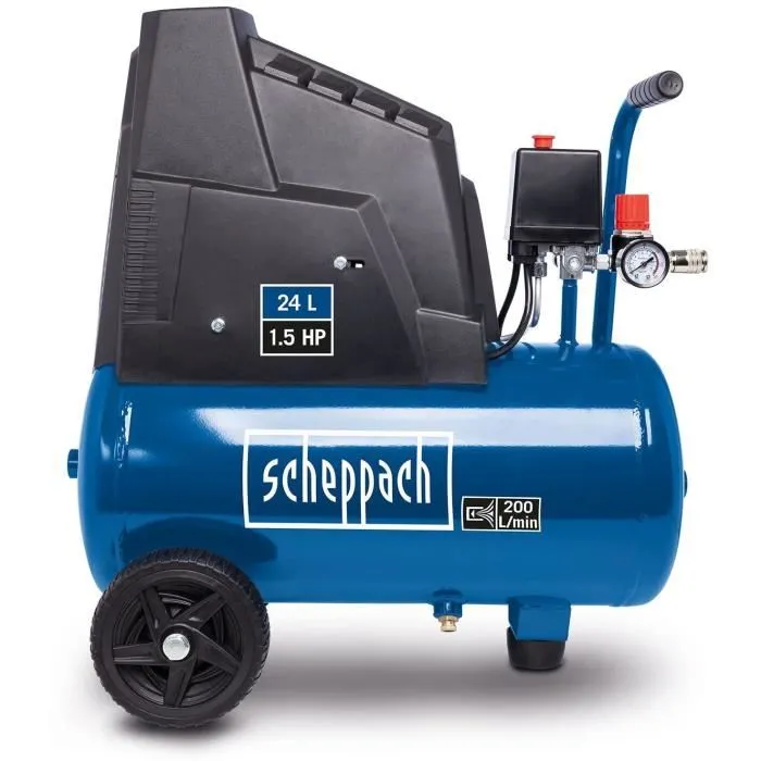 Scheppach HC30ox Compresseur d'air 24 litres 1100W 8 bar avec cuve et roues pour peinture et travaux