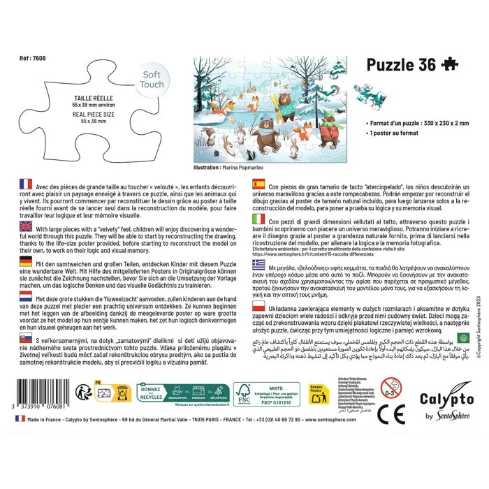 Sentosphere Puzzle 36 pièces Dans la neige Toucher soyeux Impression 7 couleurs Dès 4 ans