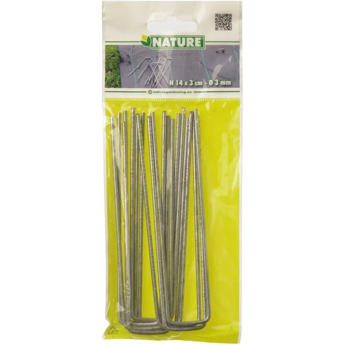 Nature - Agrafes métalliques galvanisées pour toile et feutre de paillage - 14x3 cm - Lot de 10 pièces