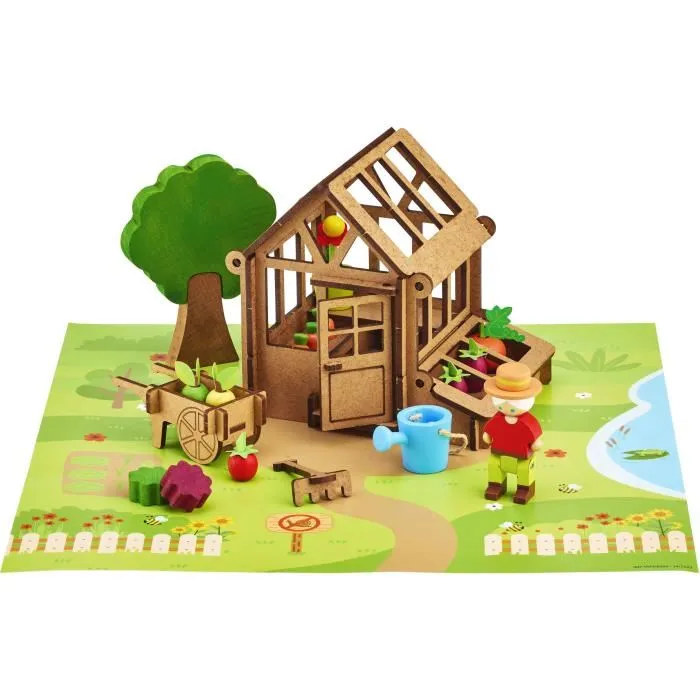 Jeujura La Serre du Jardinier - Jeu de Construction en Bois Naturel 40 Pièces avec Serre, Tapis et Accessoires, 22x18.5x8.5 cm Jeujura La Serre du Jardinier - Jeu de Construction en Bois Naturel 40 Pièces avec Serre, Tapis et Accessoires, 22x18.5x8.5 cm