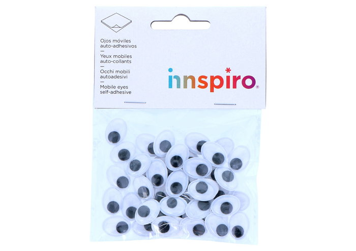Innspiro 50 yeux mobiles noirs autoadhésifs ovales 12x16mm