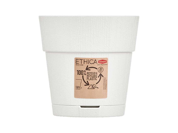 Stefanplast Maceta Ethica Blanche 15 cm Plastique Recyclé avec Réservoir d'Eau 1,5 L (Set de 12)