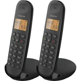 Logicom DECT ILOA 250 DUO Téléphone fixe sans fil noir, double combiné, mains libres, répertoire 100 contacts, autonomie 7h