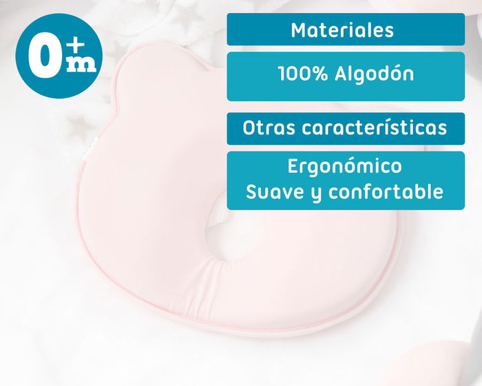KioKids Oreiller ergonomique pour bébé, anti-plagiocéphalie, avec cavité centrale, en coton 100%, couleur rose KioKids Oreiller ergonomique pour bébé, anti-plagiocéphalie, avec cavité centrale, en coton 100%, couleur rose