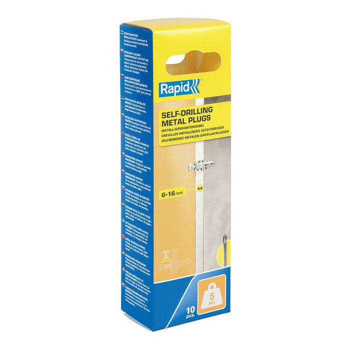 Rapid Chevilles Autoforeuses Métal pour Cloison Plâtre 6-16mm - Lot de 10