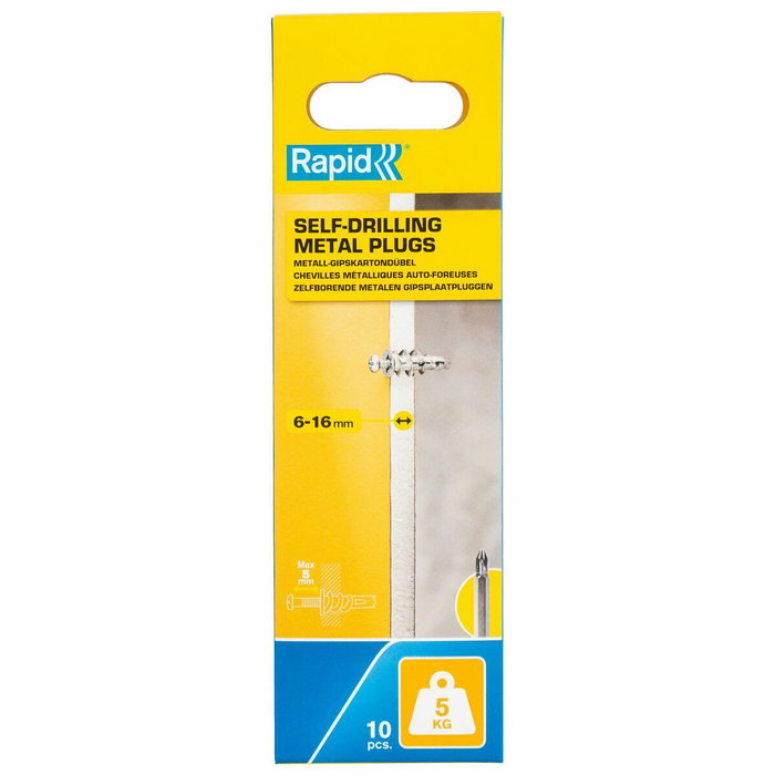 Rapid Chevilles Autoforeuses Métal pour Cloison Plâtre 6-16mm - Lot de 10