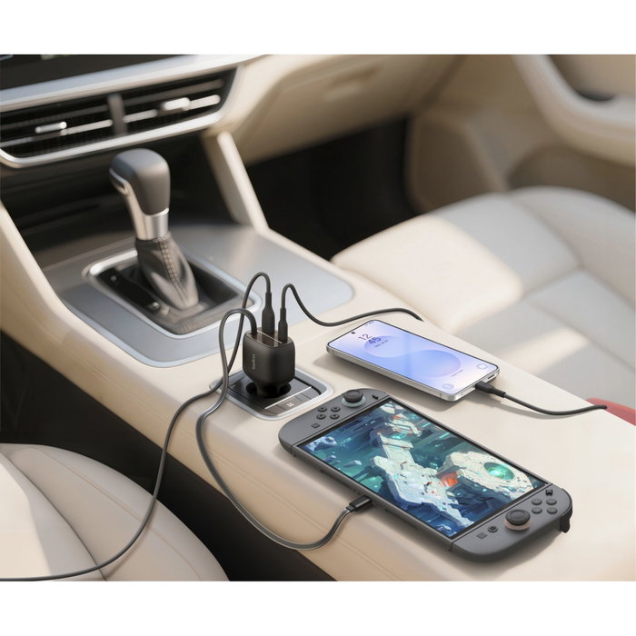 Belkin BoostCharge Car Charger 75W avec câble USB-C rétractable, Noir