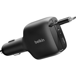 Belkin BoostCharge Car Charger 75W avec câble USB-C rétractable, Noir