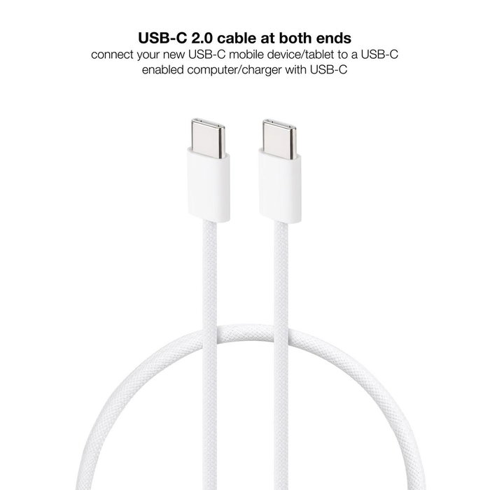 Nanocable Câble USB-C 2.0 60W Charge Rapide PD PPS QC 1 Mètre Blanc
