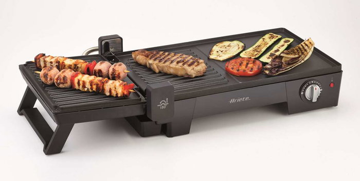 Ariete 1916 Grill électrique Multi-fonctions 3-en-1 avec Plaques Antiadhésives (lisse et ondulée) et Ouverture à 180°
