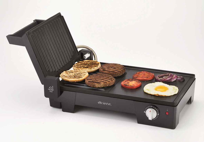 Ariete 1916 Grill électrique Multi-fonctions 3-en-1 avec Plaques Antiadhésives (lisse et ondulée) et Ouverture à 180°