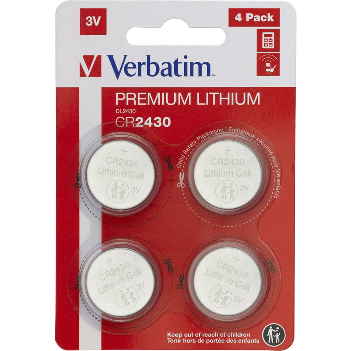 Verbatim CR2430 3V Lithium Batterie (Pack de 4) Verbatim CR2430 3V Lithium Batterie (Pack de 4)