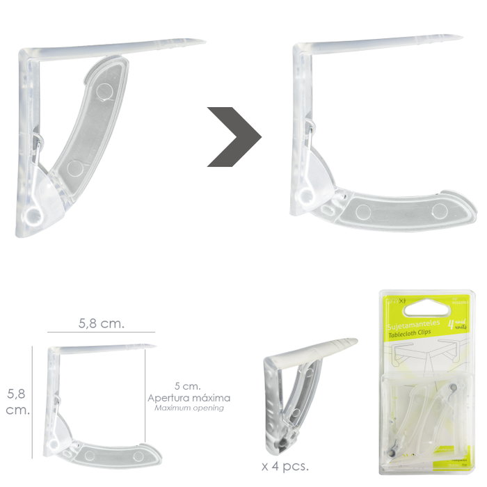 ORYX Lot de 4 pinces à nappe transparentes avec ressort extra-fort