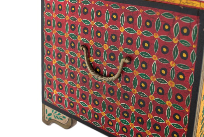 GINER Y COLOMER - Bahut coffre de rangement en bois de manguier peint à la main, motifs multicolores, ouverture par le dessus - 80x43x46 cm