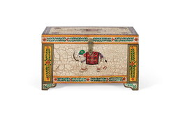 GINER Y COLOMER - Bahut coffre de rangement en bois de manguier peint à la main, motifs multicolores, ouverture par le dessus - 80x43x46 cm