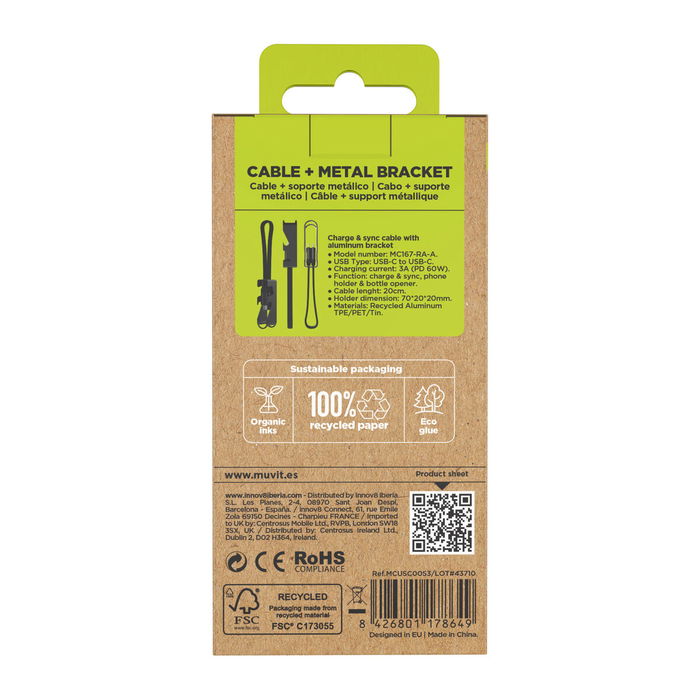 Câble USB Muvit MC167-RA-A Noir