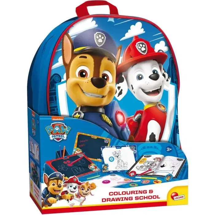 Lisciani - Sac à Dos École et Loisirs Créatifs Paw Patrol avec Cahier de Coloriage, Feutres, Autocollants et Ardoise Effaçable à Sec - Kit Dessin pour Enfants dès 4 Ans