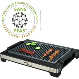 Little Balance Barbecue électrique Easy Nopifas - Surface de cuisson 38 x 25 cm - Revêtement microcéramique sans PFAS - 2000W - Thermostat réglable et cuve à eau anti-fumée