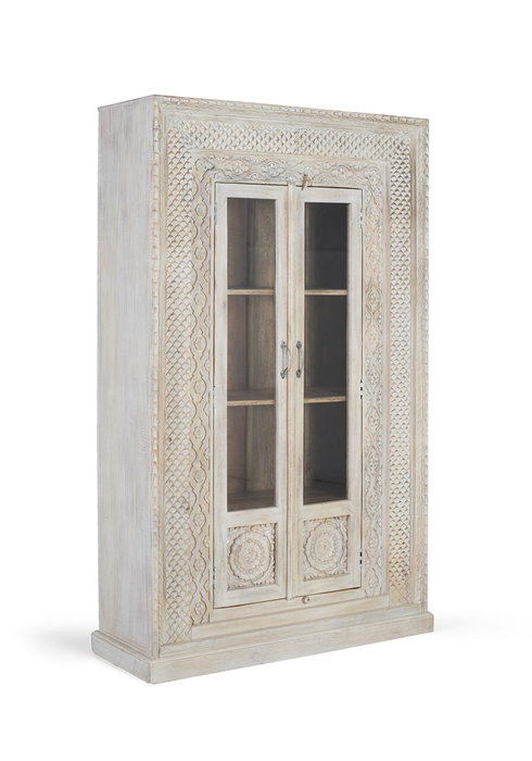 GINER Y COLOMER Armario 2 Puertas - Buffet vitré 2 portes en bois de manguier avec portes à vitrail et 4 étagères - Dimensions porte: 136x29 cm