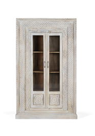 GINER Y COLOMER Armario 2 Puertas - Buffet vitré 2 portes en bois de manguier avec portes à vitrail et 4 étagères - Dimensions porte: 136x29 cm