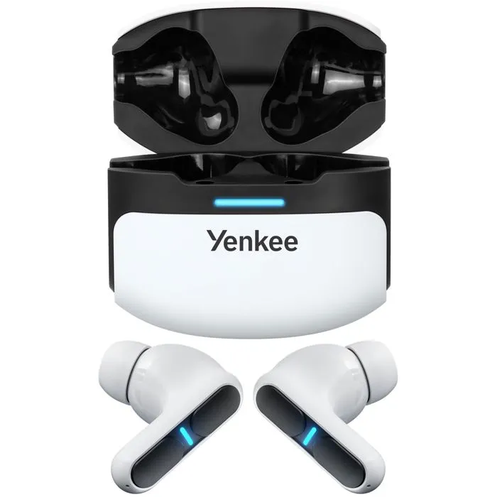 Yenkee Écouteurs Sans Fil TWS EVEPODS PRO YHP 09BT WE, Réduction de Bruit ENC, Bluetooth 5.3, Autonomie 28.5h, avec Étui de Charge, Mode Jeu et Musique