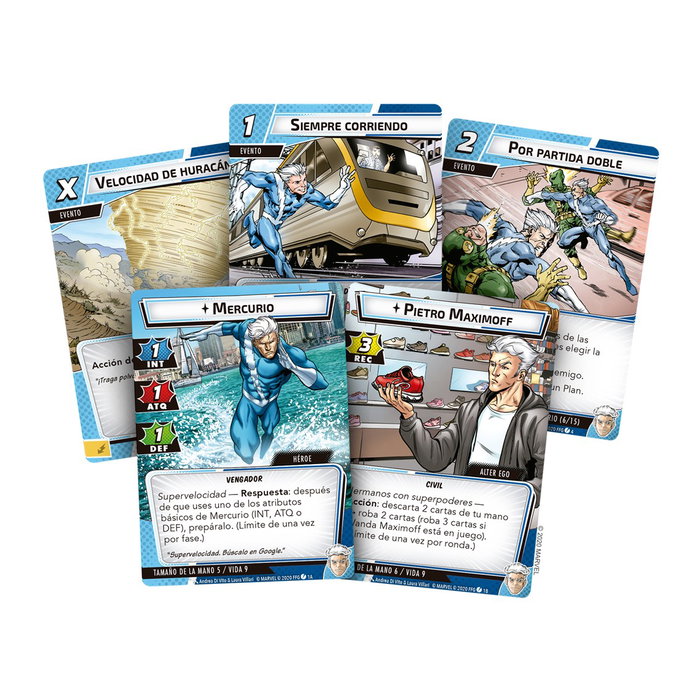 Asmodee Marvel Champions: Quicksilver Pack de Héros - Jeu de Cartes - Extension en Espagnol - 60 Cartes - À Partir de 14 Ans - 45-90 Minutes