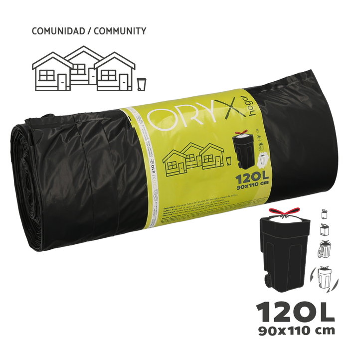 ORYX Sac Poubelle Cierre Facil 120 Litres, Rouleau de 10 Unités
