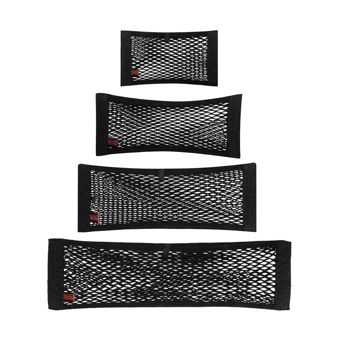 Filet de rangement pour voiture Black & Decker Noir 40/50/60/80 x 25 cm 4 Pièces Filet de rangement pour voiture Black & Decker Noir 40/50/60/80 x 25 cm 4 Pièces
