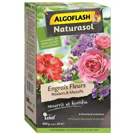 Algoflash Naturasol Engrais pour Rosiers et Fleurs du Jardin - 800 g - Granulé pour Croissance et Floraison - Utilisable en Agriculture Biologique