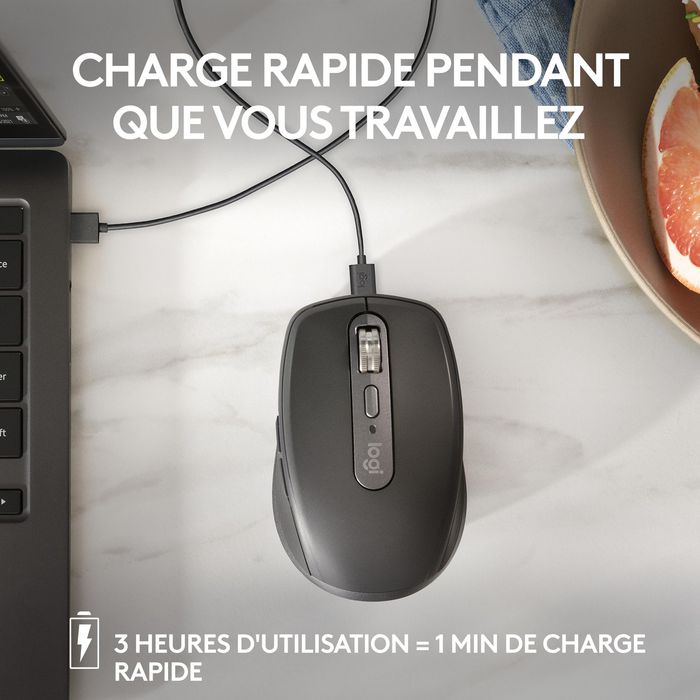 Logitech MX Anywhere 3S Souris sans fil compacte performance - Série Master - Capteur 8K, MagSpeed, Bluetooth, USB-C rechargeable, pour macOS, Windows