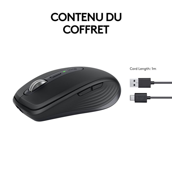 Logitech MX Anywhere 3S Souris sans fil compacte performance - Série Master - Capteur 8K, MagSpeed, Bluetooth, USB-C rechargeable, pour macOS, Windows