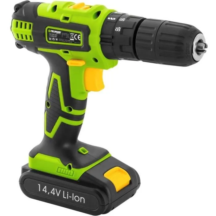 Fieldmann Perceuse Visseuse à Percussion FDV 10352-A 14.4 V Li-Ion avec Mandrin Sans Clé 13 mm, 2 Vitesses, LED, Coffret et Accessoires