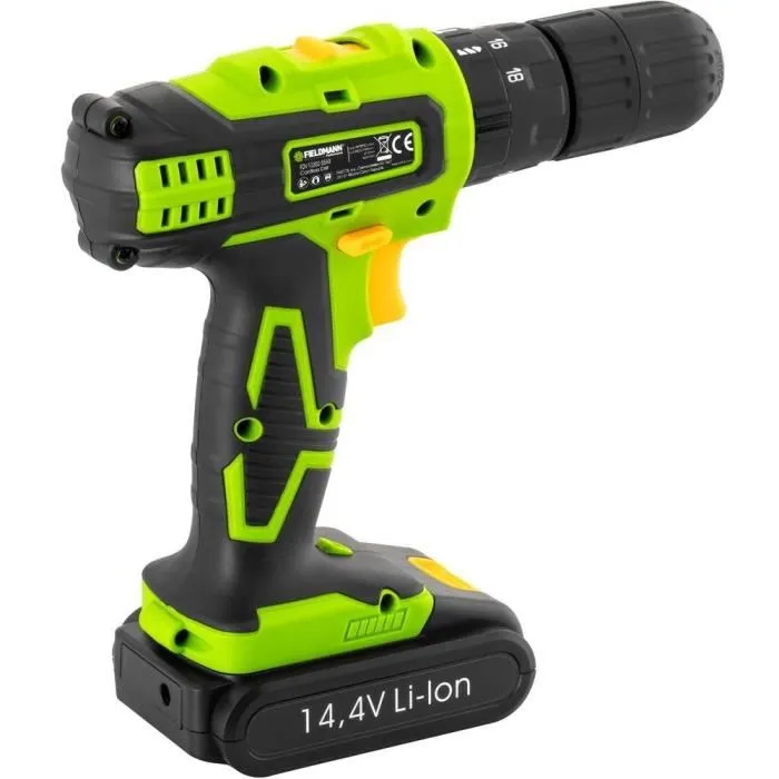 Fieldmann Perceuse Visseuse à Percussion FDV 10352-A 14.4 V Li-Ion avec Mandrin Sans Clé 13 mm, 2 Vitesses, LED, Coffret et Accessoires