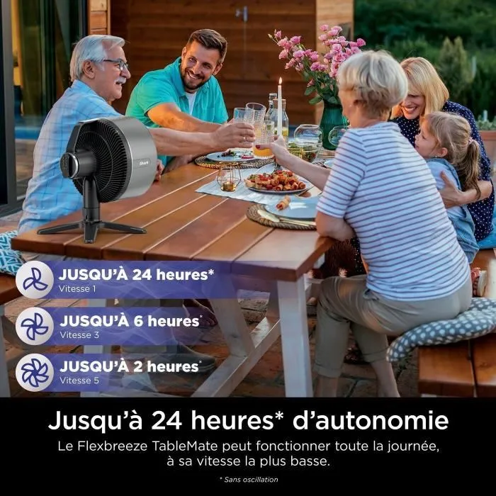 Shark FA150EU FlexBreeze TableMate - Ventilateur de table portable avec et sans fil, 5 vitesses, 24h autonomie, jusqu'à 20 m