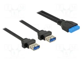 DELOCK Câble USB 3.0 avec 2 socles USB A et connecteur 19 broches, 0,8m