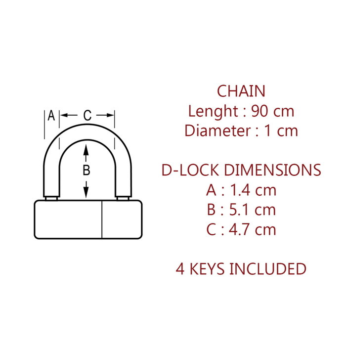 Master Lock Chaîne avec serrure Mini U Acier 90 cm x 10 mm 8234EURDPRO