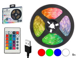 Giftdecor Ruban LED RGB 5 m avec télécommande - 20 couleurs, USB, plastique noir (Set de 12)